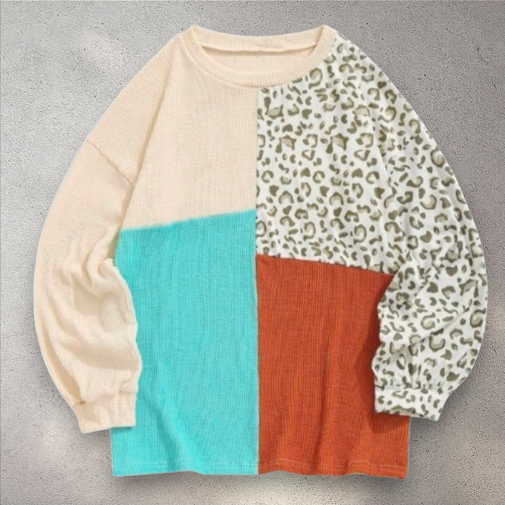 Color Block Leopard Print Oversized Sweater - Picture 4 of 5